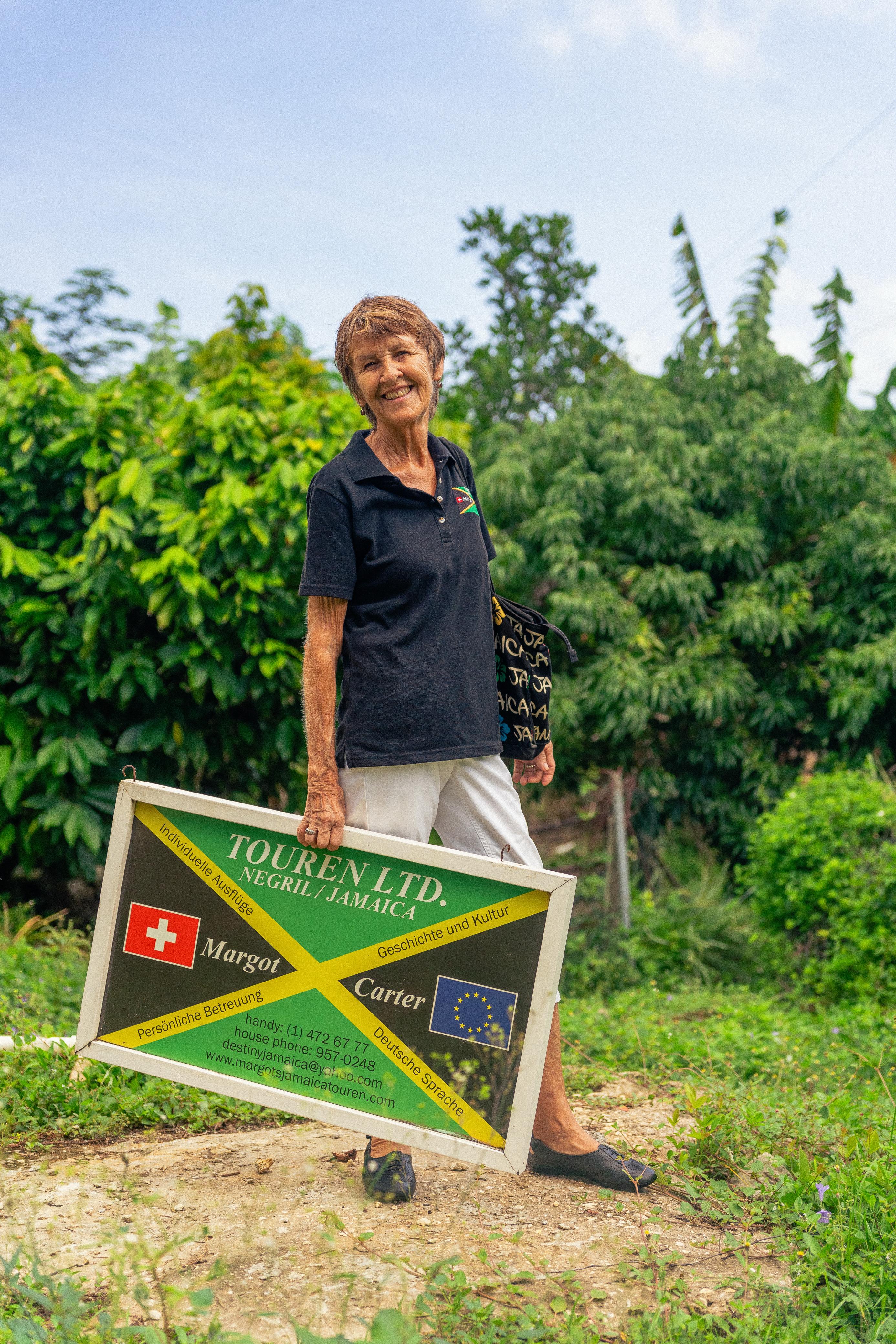 Margot looking at the camera and smiling in Jamaica in 2026