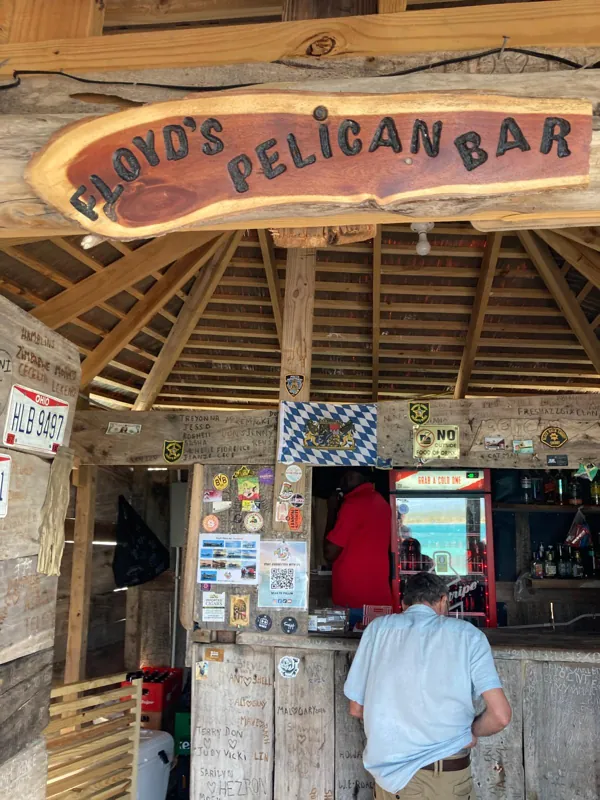 Wooden interior and hand-painted Floyd’s Pelican Bar sign